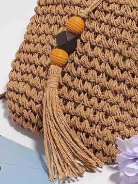 Boho Beach Purse for Summer in Brown Cute Small Crossbody Handwoven with Tassel